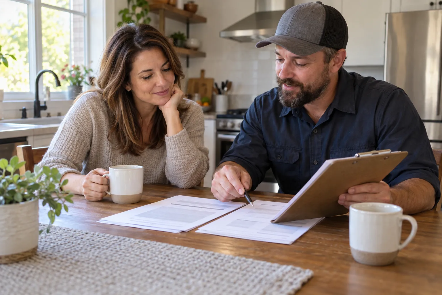A homeowner reviewing a written mold quote in the Aurora area